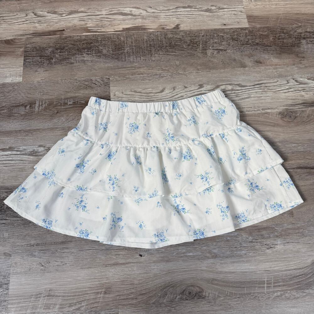 The Prairie Blue Floral Tiered Mini Skirt Cottagecore Coquette Boho Large